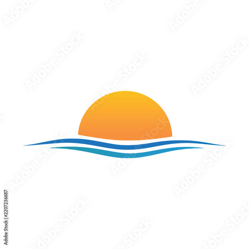 Sun Over Ocean Waves Logo for Renewable Energy and Environmental Branding