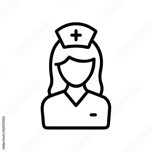 Nurse portrait line icon with medical cross for health care.