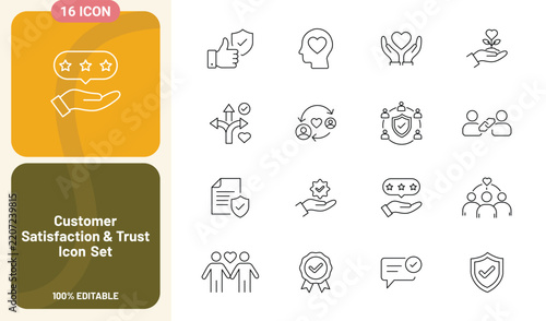 Customer satisfaction and trust icon set, vector symbols