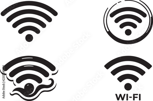 Wireless signal icons set with diverse connectivity indicators