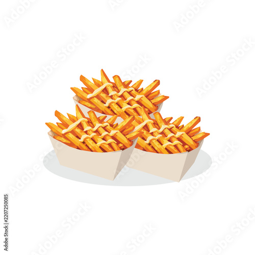French Fries in Paper Containers Illustration