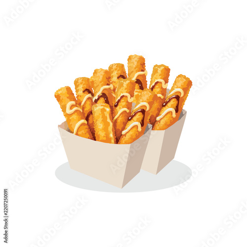 Fried Food Sticks in Container Illustration