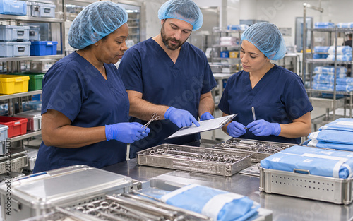 Sterile Processing Team Reviews Surgical Instrument Count