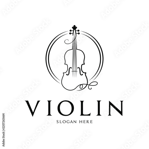Violin Logo with Circular Frame and Flourishes