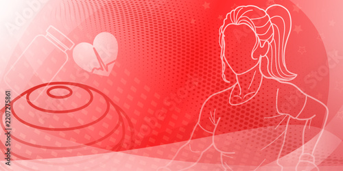 Red fitness themed background. Stylized graphic with a woman's silhouette and abstract background, representing a concept or theme related to health or sport.