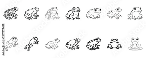 line art frog icons set
