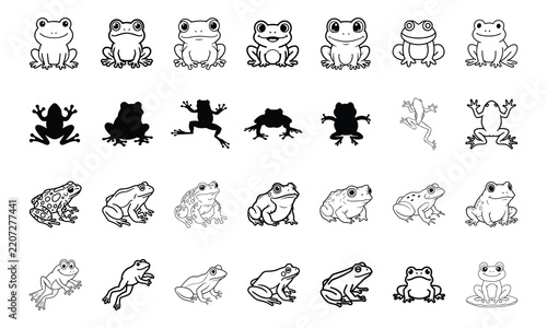 line art frog icons set