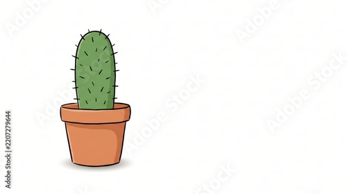 Simple cartoon cactus in a terracotta pot. Minimalist desert plant illustration for home decor, nature themes, and botanical designs.