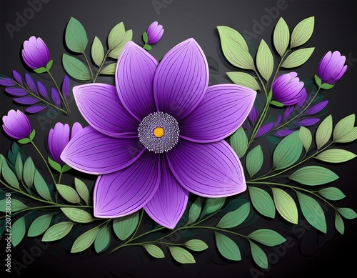 violet purple flowers with leaves formation