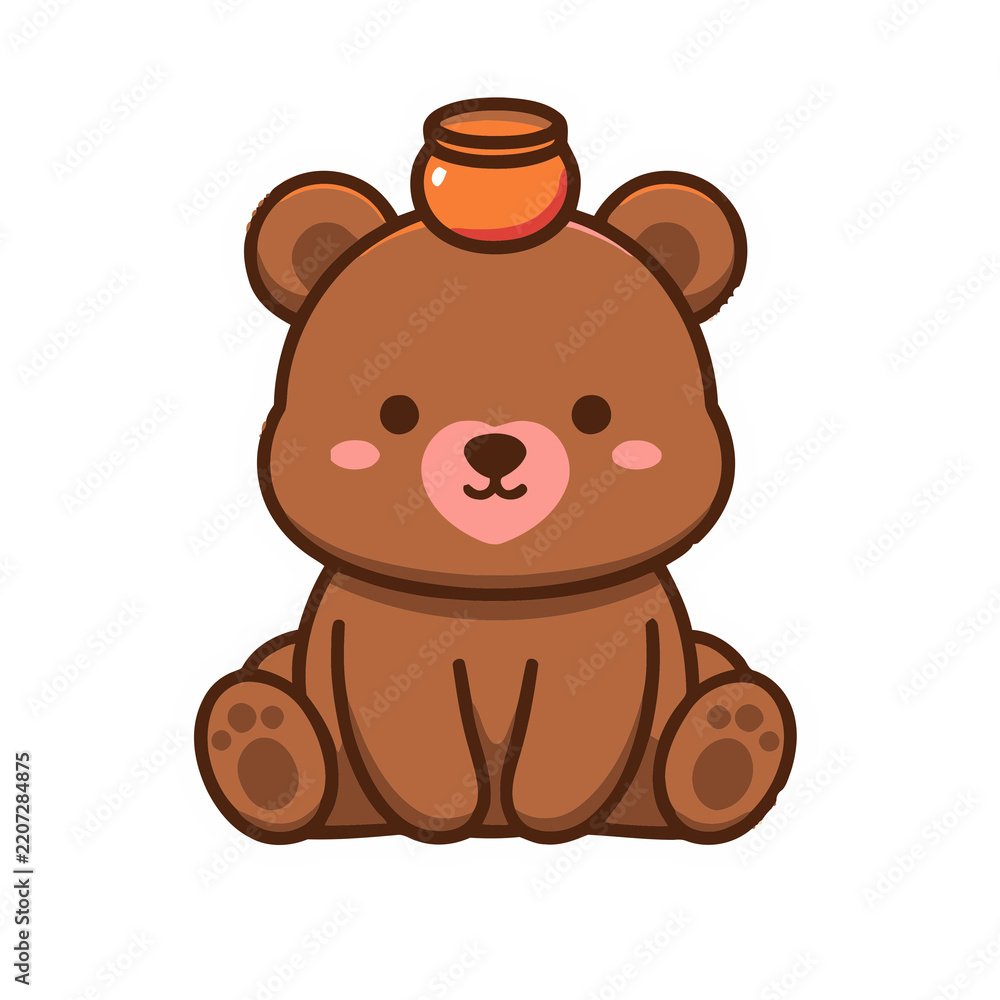 Obraz premium Cute cartoon bear with honey pot