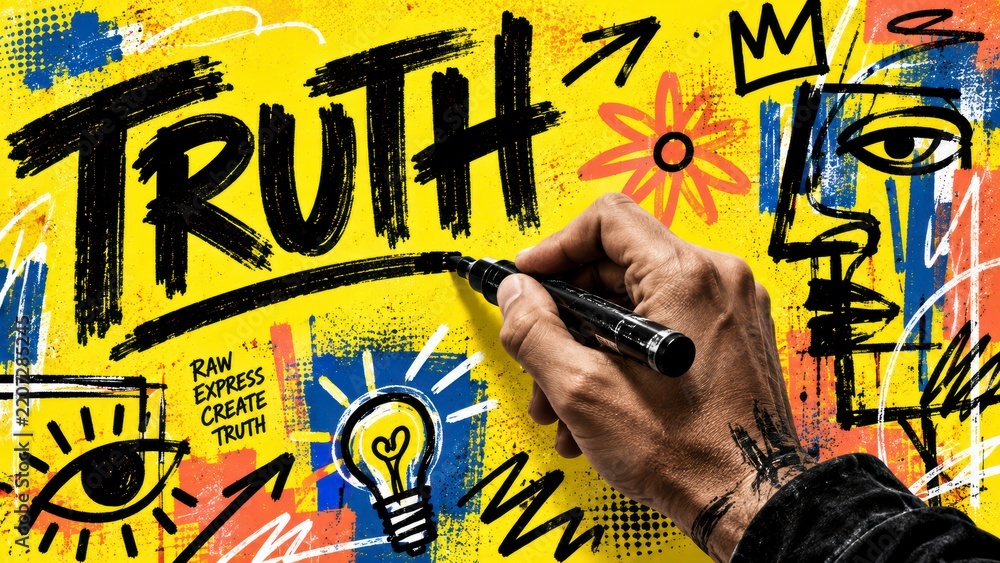Obraz premium Hand drawing truth word with marker on graffiti wall expression