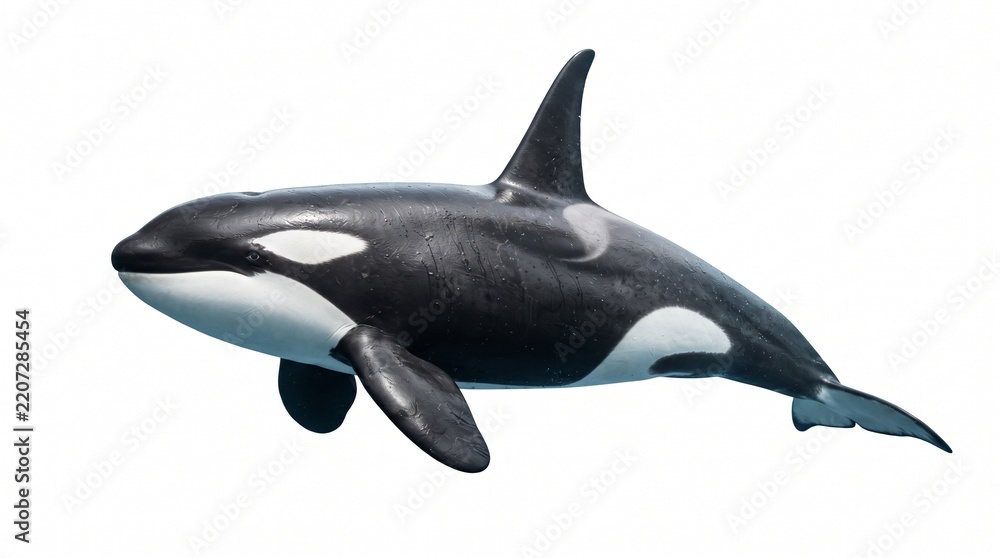 Obraz premium A single orca whale swimming isolated against a white background