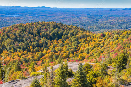 View from St. Regis Fire Tower near Paul Smiths, NY, Adirondacks on a crisp Autumn morning overlooking spectacular fall foliage and wilderness