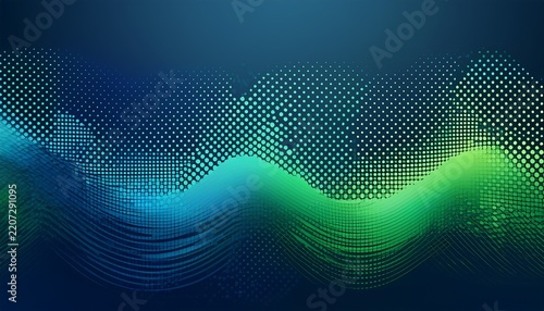 abstract green and blue halftone dot pattern banner for tech data visualization