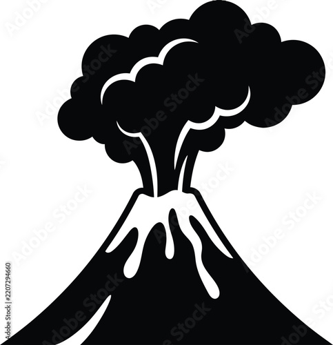 Volcano eruption silhouette vector. Erupting volcano vector icon