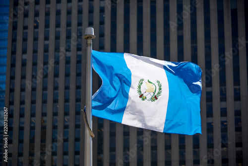 The Guatemalan flag on a flag pole at Toronto City Hall’s Nathan Phillips Square.

