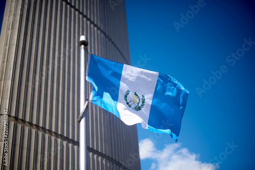 The Guatemalan flag on a flag pole at Toronto City Hall’s Nathan Phillips Square.

