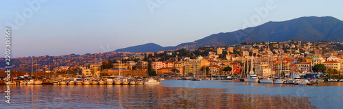 Panoramic view of Sanremo at sunrise. Italy.