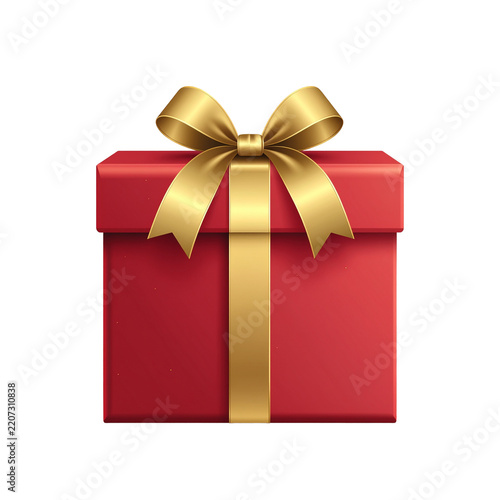 Red Christmas Gift with Gold Ribbon Illustration
