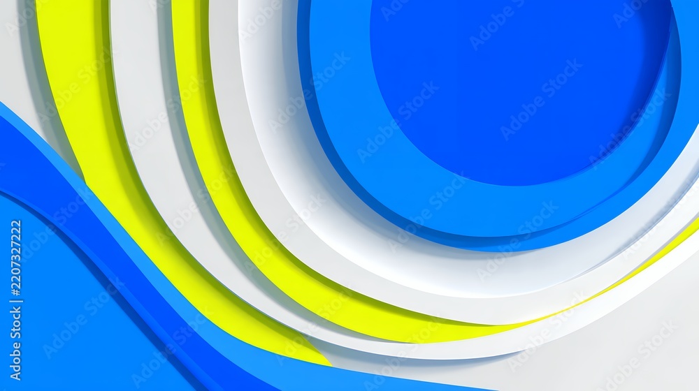 Obraz premium Abstract geometric background with 3D layered colorful circles in vibrant blue yellow and white papercut style modern graphic design