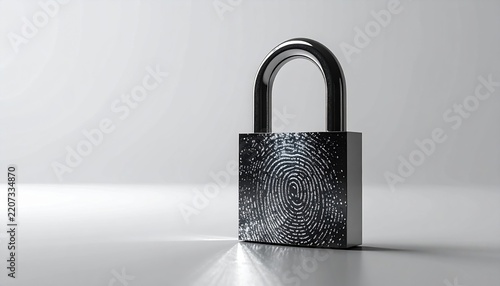 modern padlock with fingerprint on white background, studio lighting