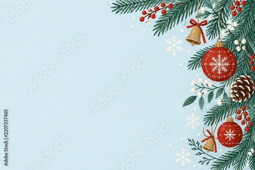 Tapety artystyczne 右側に北欧風オーナメントを配したクリスマスメッセージカード用フレーム背景