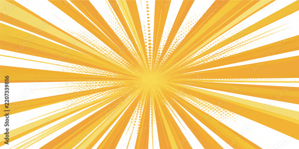 Fototapeta premium bright yellow and white sunburst rays radial background comic style abstract vector template