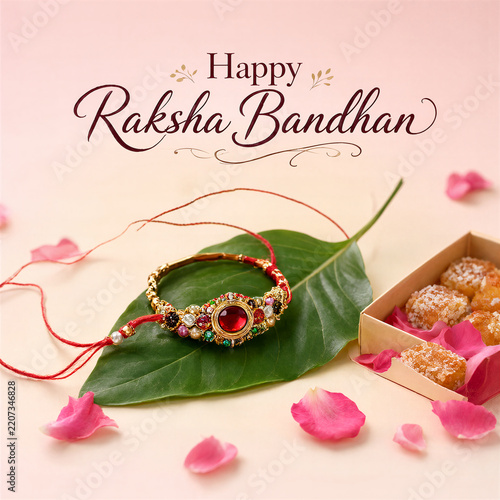 Raksha Bandhan greeting with rakhi and sweets