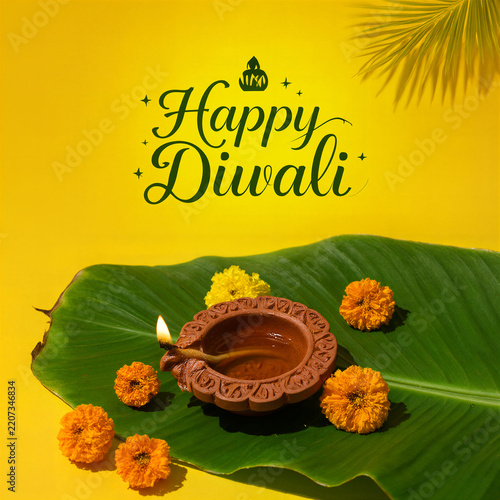 Elegant Diwali Diya on Banana Leaf