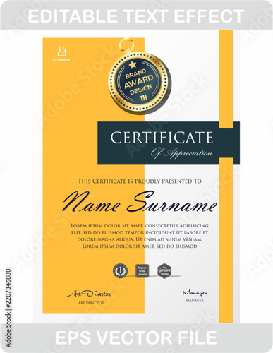 Modern Bright Yellow Side Block Vertical Certificate