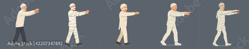 Vector illustration of a grandpa walking in a mummy costume celebrating Halloween