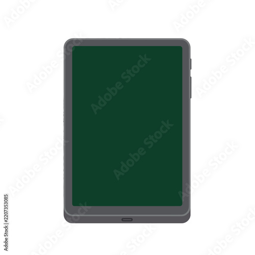 Modern Tablet Device with Dark Green Screen and Gray Bezel Isolated on White Background