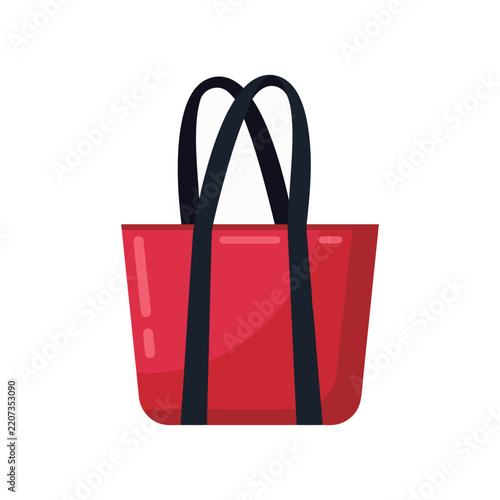 Red Tote Bag With Black Handles Isolated On White Background Simple Flat Design