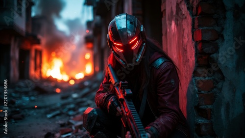 Futuristic Warrior in Urban Warzone