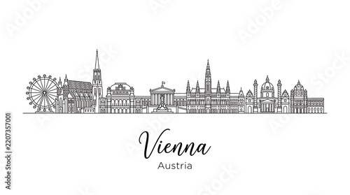 Minimalist line art vector of the iconic skyline of Vienna Austria showcasing historic landmarks and architectural diversity