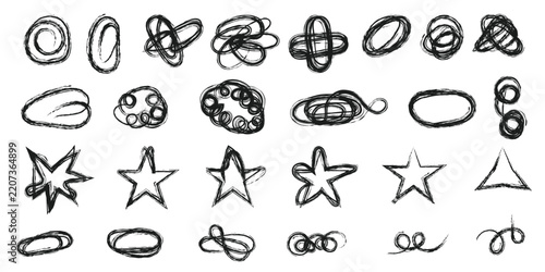Hand drawn abstract shapes and stars in a chalk texture vector illustration style