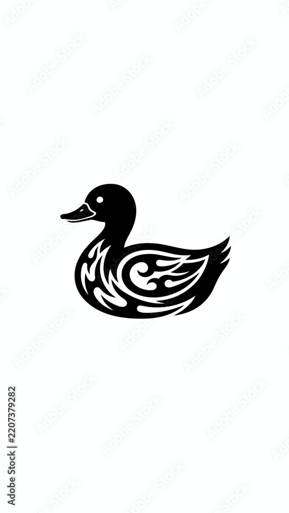 Obraz premium Black tribal duck silhouette illustration on a white background, featuring intricate patterns.