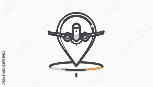 Minimalist vector illustration of a commercial airplane combined with a map location.