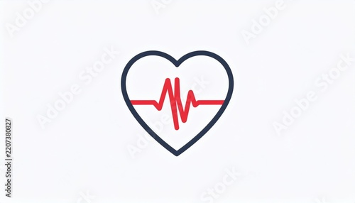 Minimalist graphic illustration of a heart symbol with a red EKG pulse line on white.