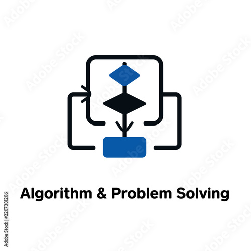 Algorithm and Problem Solving Concept Icon with Flowchart Process and Loop Arrows for Software Development and Logic Design