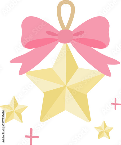 Cute Christmas Star and Pink Bow Holiday Illustration
