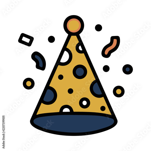 Colorful Party Hat with Polka Dots and Festive Decorations