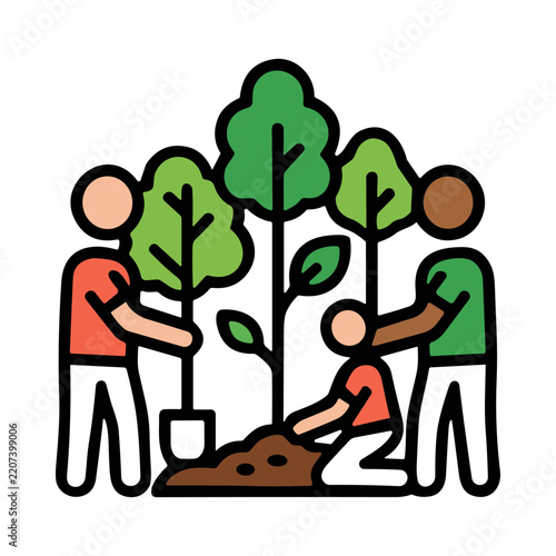 Community Members Planting Trees Together to Promote Environmental Awareness