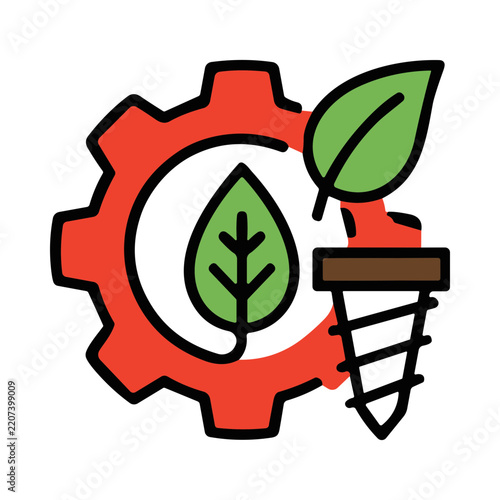 Conceptual Illustration of Plant Growth and Gear Mechanism Representing Sustainability