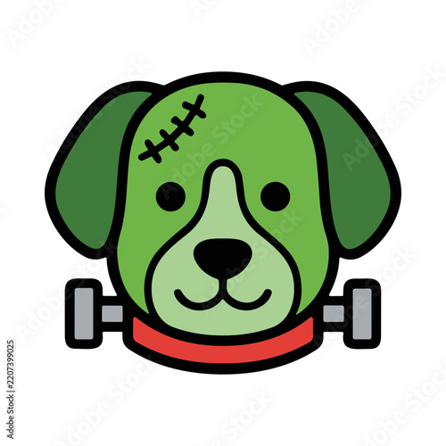 Cute Cartoon Dog Character Illustration with Green Face and Playful Expression