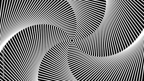 Black and White Concentric Hexagon Tunnel Vector Background, Op Art Optical Illusion Striped Vortex Pattern, Hypnotic Monochrome Geometric Design for Wallpaper