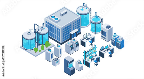 Modern Industrial Laboratory and Manufacturing Facility Isometric View.