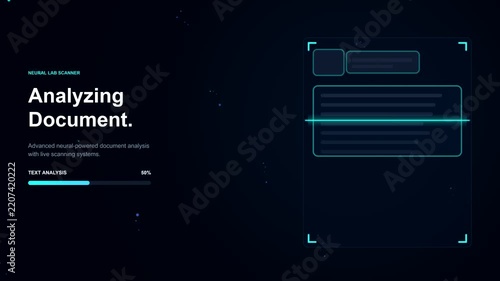 Digital document analysis HUD animation with scanning line