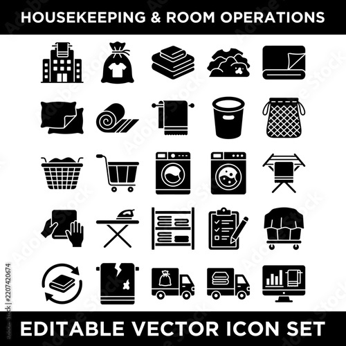 Housekeeping Room Operations Editable Vector Icons Set 2.