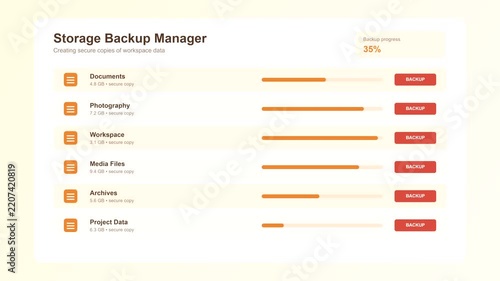 Data backup manager software interface with progress bars